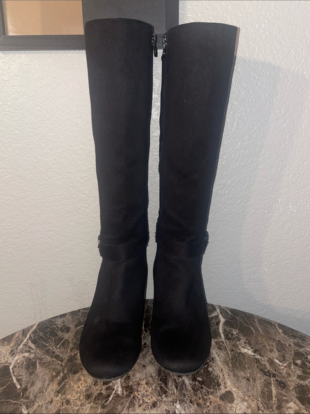 Tall Black Suede Knee-High Boots